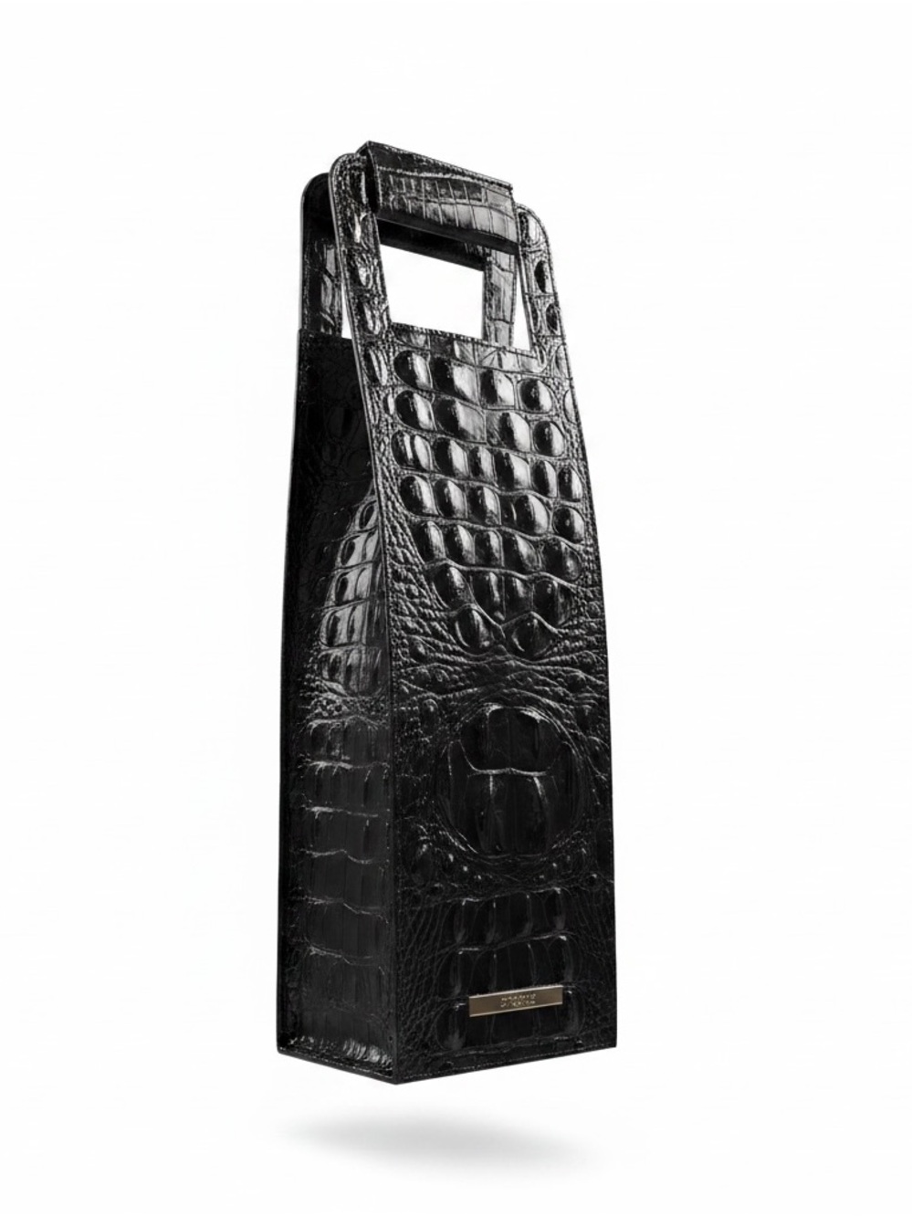 Brahmin Black Croc-Embossed Leather Bottle Tote